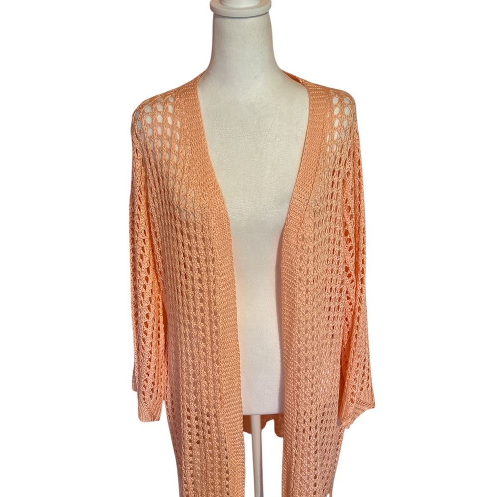 Lightweight Orange Cardigan with Open-Knit Design - Picture 1 of 4